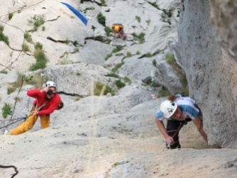 Jurica in the final crux of the route, pitch 5 (photo by Tihomir Frangen)