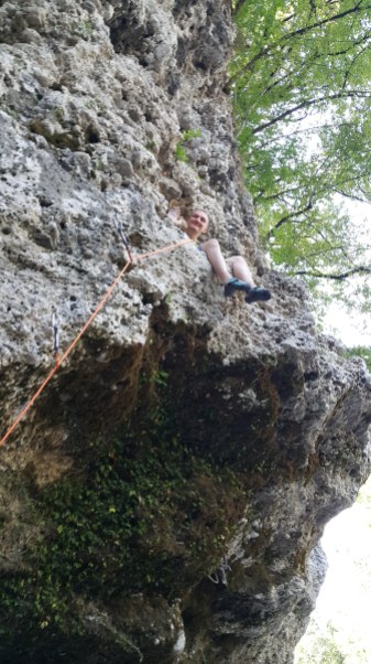Resting after the overhang in a beautiful 7a
